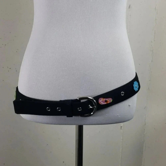 Beach Belt M Black canvas‎ w/ flip flops & flowers - Picture 3 of 5